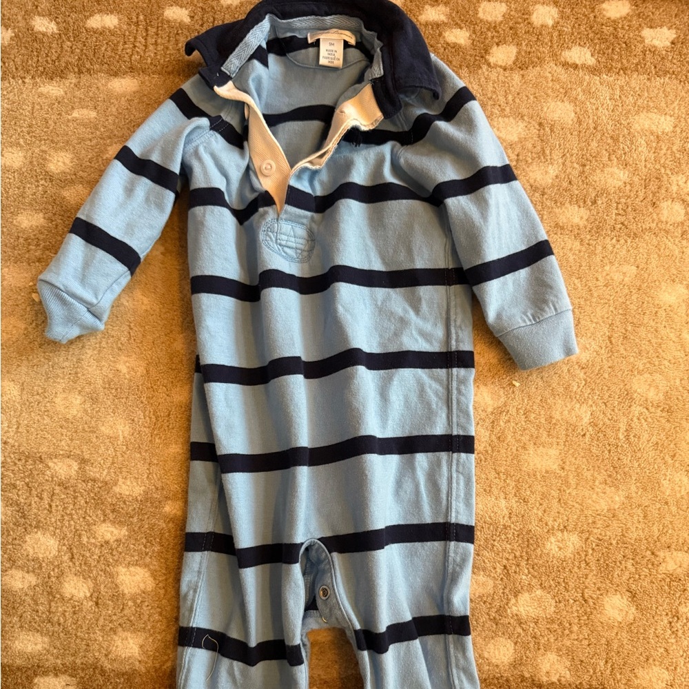 Ralph Lauren Blue and Black Striped Kids Footie